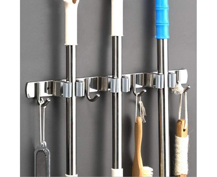 Wall-Mounted Broom Holder - Stainless Steel Broom Holder, Storage Hanger Hold Carousel 1