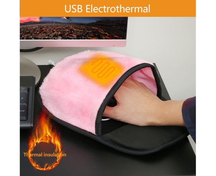 USB Heated Mouse Pad Winter Plush Hand Warmer with Wrist Rest Mat Heating Mou Carousel 2