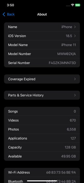 Black iPhone 11 – 128GB (MWM02X/A) – Great Condition62863861099521113
