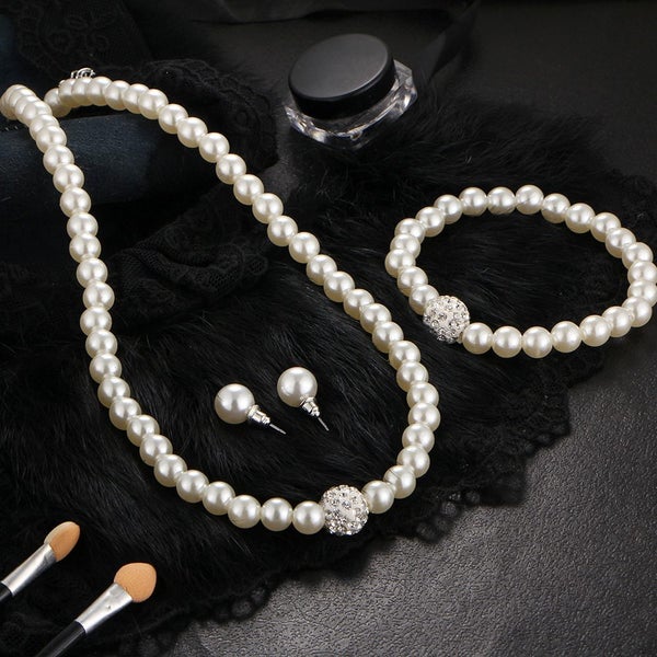 3pcs Jewelry necklace set faux pearl necklace earrings bracelet set Carousel 4