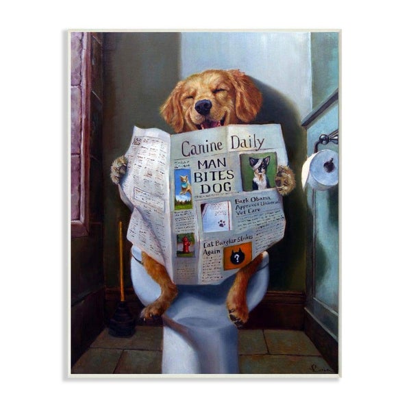 Stupell Industries Dog Reading the Newspaper On Toilet Funny Painting Wall Plaqu Carousel 1