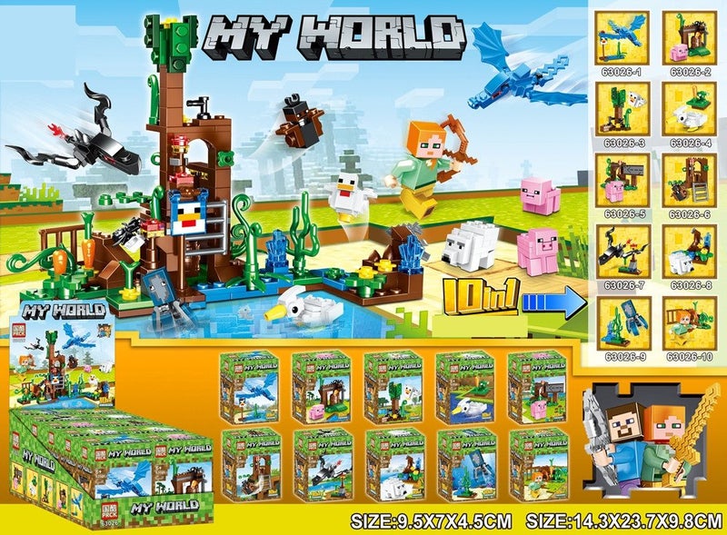 $1R:Lego-like My World Mini Blocks 15 Tree/Village House Blind Boxes Minecraft Carousel 1