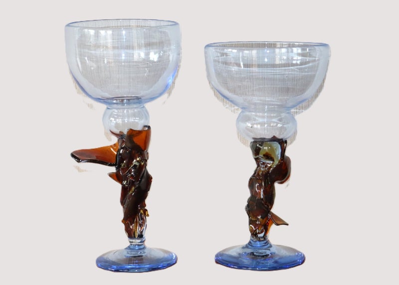 NZ Studio Art Glass Random Strapped Goblets Ruth Allen 1995628638731573791128