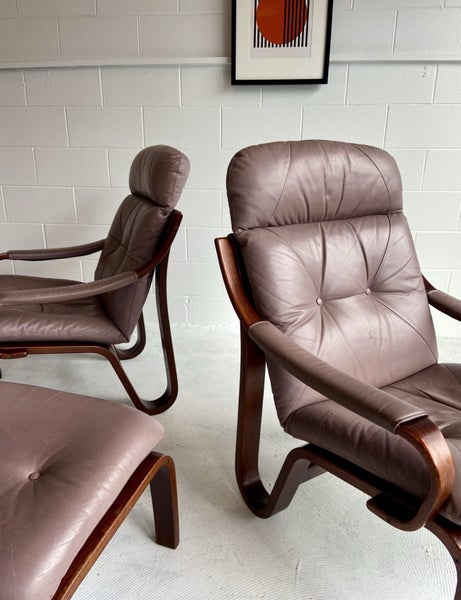 — Mid Century Joe Rüfenacht’ Leather Chairs & Ottoman —62864736805634112