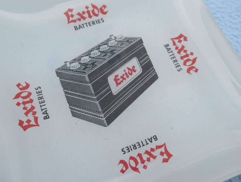 Old Exide Batteries glass coin tray or possibly an ashtray. Carousel 1
