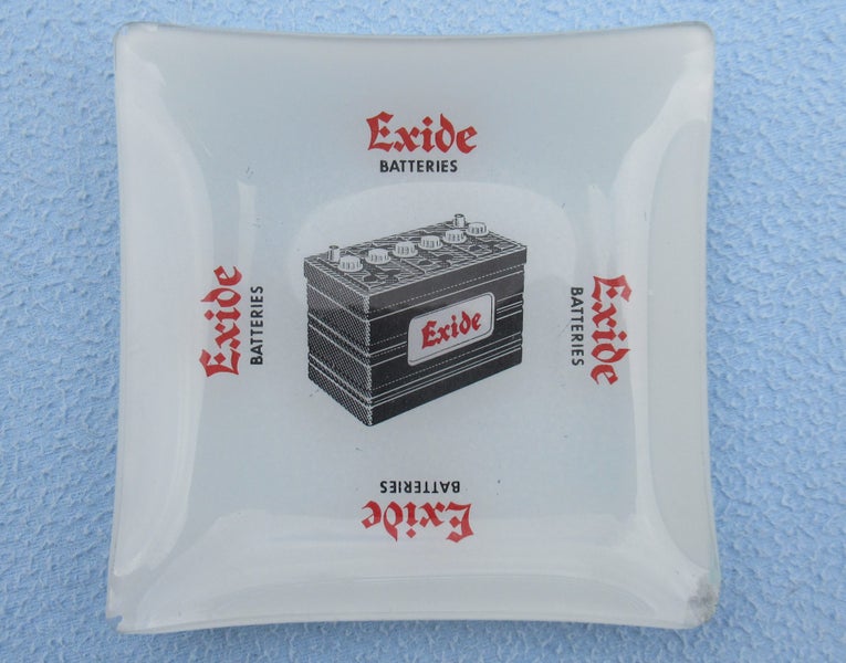 Old Exide Batteries glass coin tray or possibly an ashtray. Carousel 2