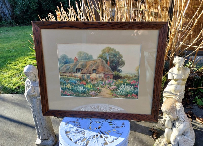 Signed Original Cottage and Flowers Watercolour by Harold Foster628647369520651114