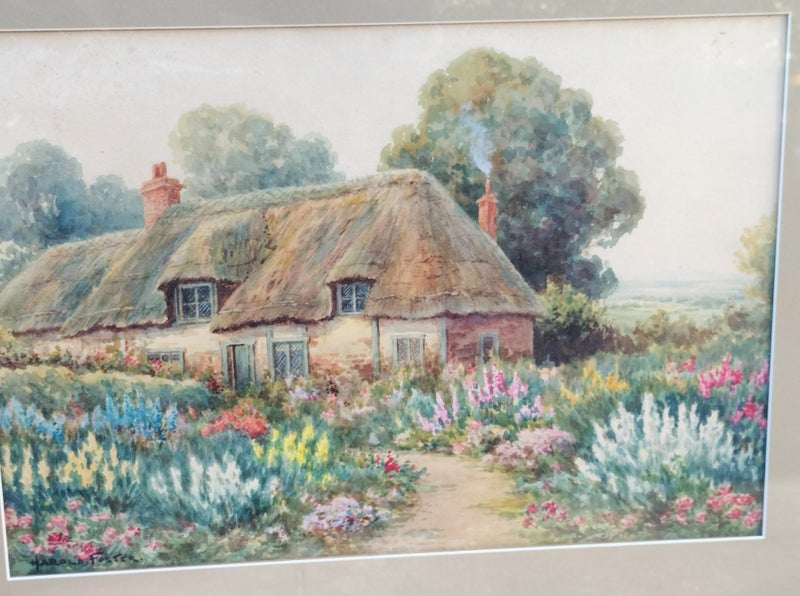 Signed Original Cottage and Flowers Watercolour by Harold Foster62864736952065112