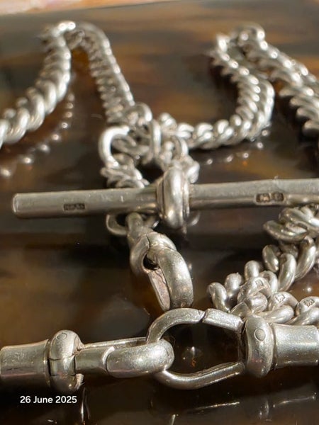 Victorian Sterling Silver Albert Fob Chain 40.83gm Carousel 2