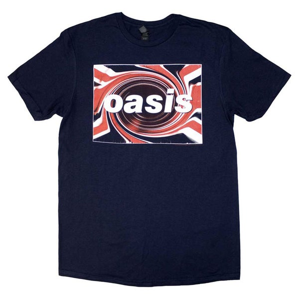 Oasis T Shirt Union Jack Band Logo new Official Unisex Navy Blue Carousel 1