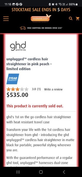 ghd Unplugged Pink Straightener (Limited Edition) RRP53562866853209475113