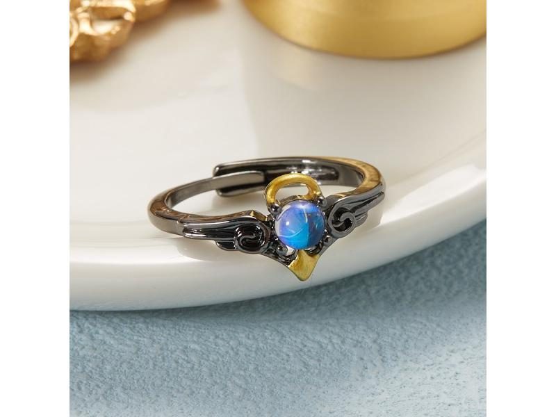 Retro Angel Demon Wings Black Heart Rings Fashion Goth Moonstone Open Finger Carousel 1