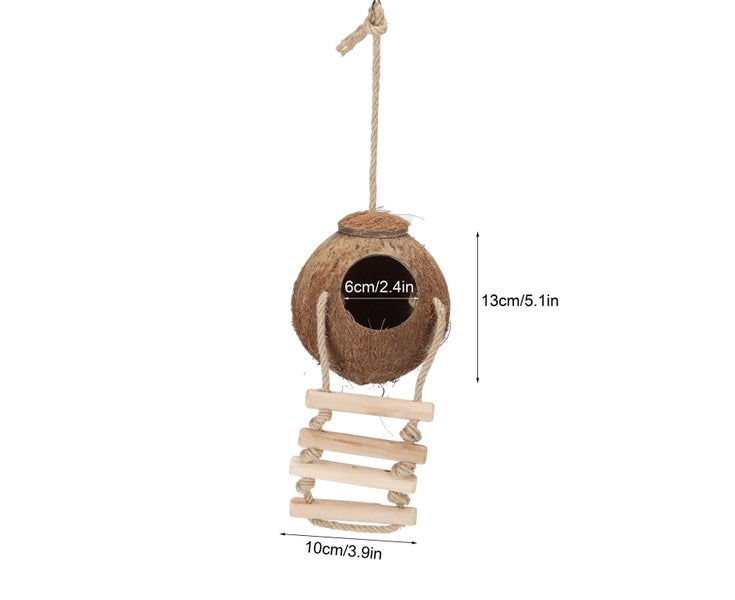 Parrots Hanging Natural Coconut House with Ladder Bird Hamster Cage Swing Nes Carousel 5