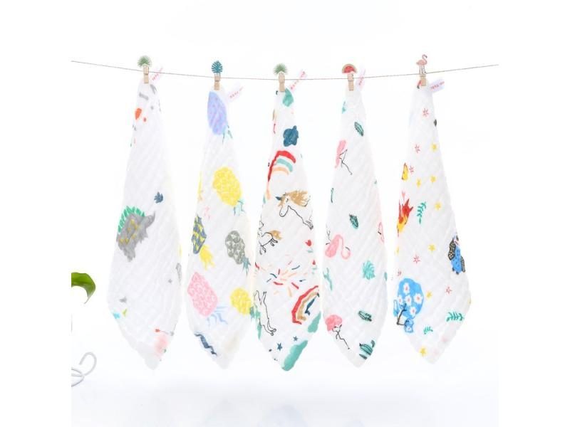 5PCS Baby Bath Towel Cotton Muslin Squares 6 Layers Gauze Kid Facecloth Face Carousel 1