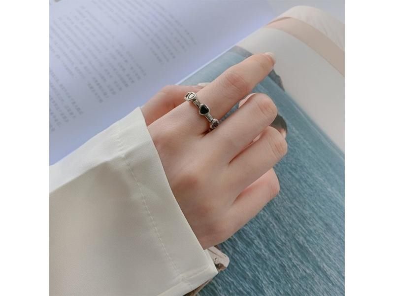 Solid 925 Sterling Silver Heart Rings For Women Green Red Stone Simple Trendy Carousel 1