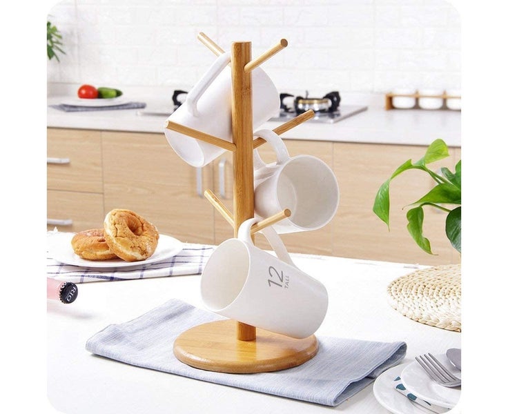 Mug Holder, Coffee Cup Holder, Bamboo Mug Holder, Coffee Cup Holder Dryer wit Carousel 1