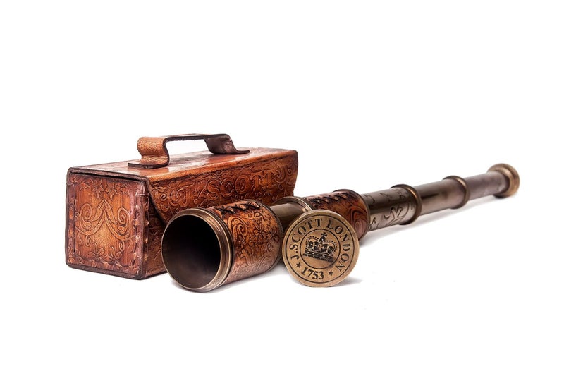 RII Antique Decor Spyglass Pirate Telescope with Leather Case Handheld Telescope Carousel 1