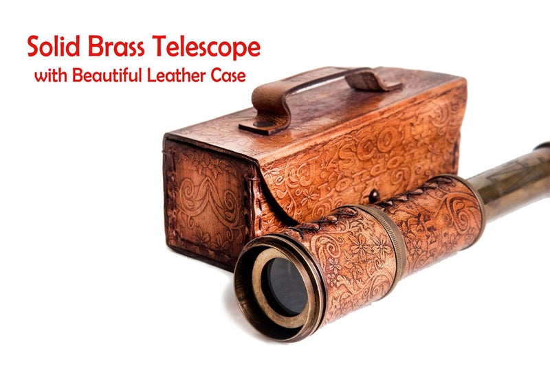 RII Antique Decor Spyglass Pirate Telescope with Leather Case Handheld Telescope Carousel 3