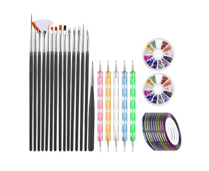 Nail Art Brush Set, 15 Pcs Nail Brushes, 5 Pcs Dotted Pen, 10 Rolls Strip Tap Carousel 1
