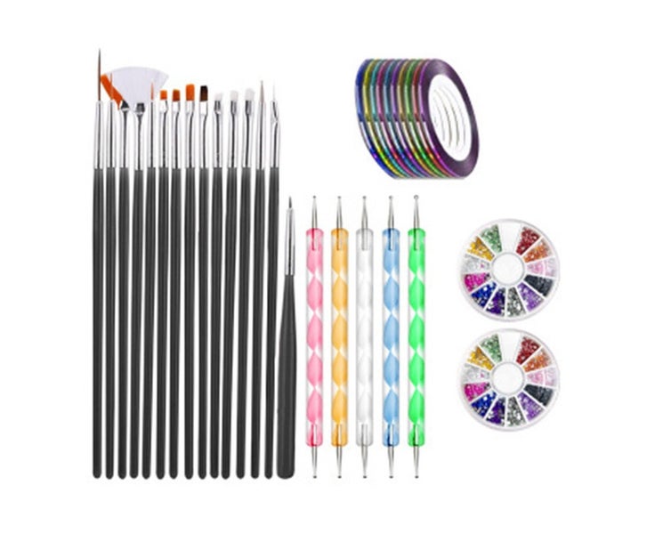 Nail Art Brush Set, 15 Pcs Nail Brushes, 5 Pcs Dotted Pen, 10 Rolls Strip Tap Carousel 2