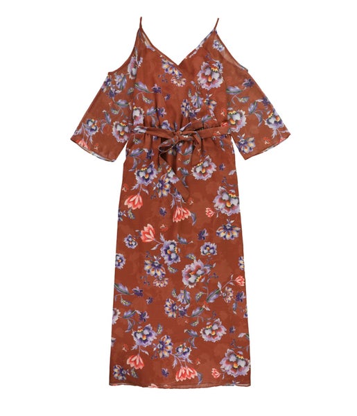 bar III Womens Watercolor Print Wrap Cold Shoulder Dress, NWT Carousel 1