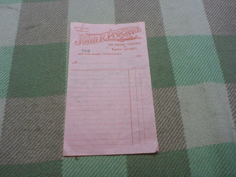 Awesome Old NZ Receipt Document 1937 Procter Opticians Christchurch New Zealand Carousel 1