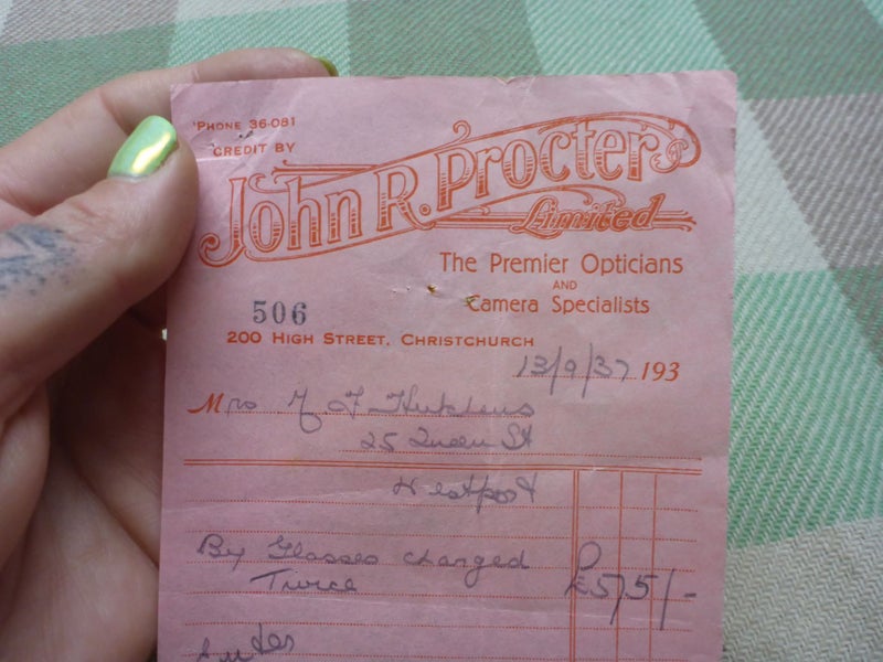 Awesome Old NZ Receipt Document 1937 Procter Opticians Christchurch New Zealand Carousel 2