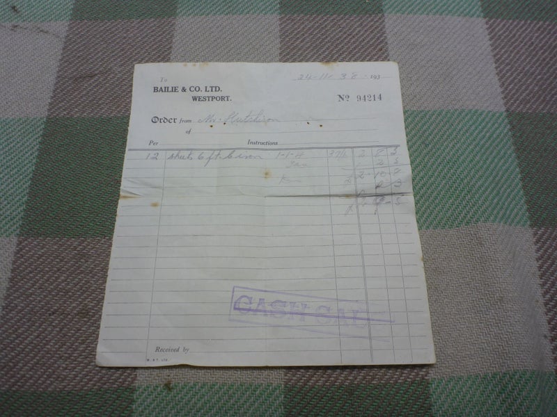 Awesome Old NZ Receipt Document 1938 Bailie & Co Westport New Zealand Carousel 1