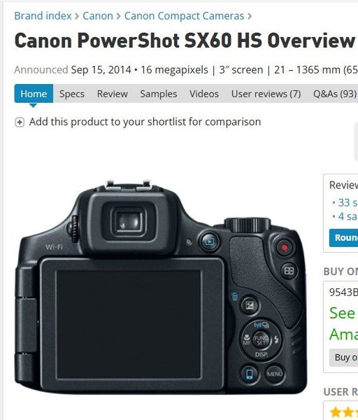 Digital Camera Canon SX60 HS62863868297089114