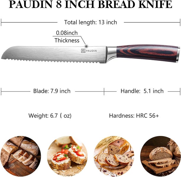 Paudin Kitchen Knife, Chef Knife, 8" Bread Knife Carousel 2