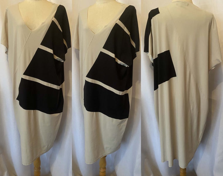 KIWI MADE *PAULA RYAN* VERSTILE GREY BLACK DRAPED TUNIC/DRESS (XL) Carousel 1