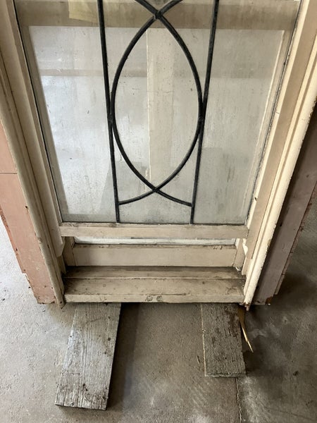 Two vintage double-hung windows with leadlight detail62863865970819113