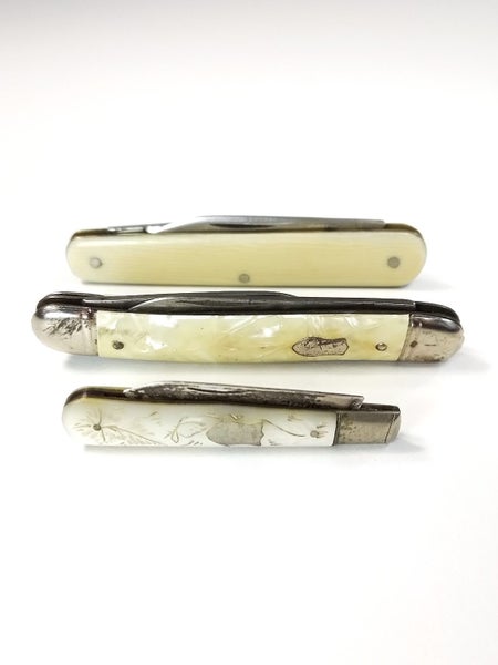 Three English Pocket Knives Steel & Sterling Silver - $1 Reserve Charity Auction Carousel 1