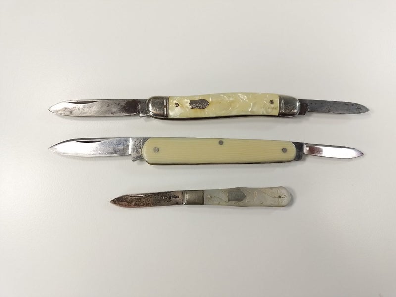 Three English Pocket Knives Steel & Sterling Silver - $1 Reserve Charity Auction Carousel 2