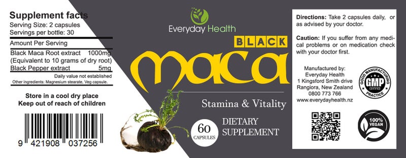 Black Maca - Vitality Support - 60 Capsules63616218584322111
