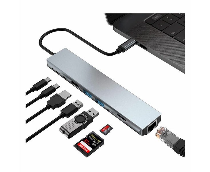Hub USB C Adaptateur ,8 in 1 Mac Accessoire USBC Adapter 4K HDMI, Ethernet,2 Carousel 1