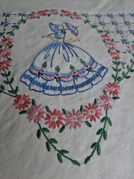Vintage Hand Embroidered Crinoline LadiesTablecloth Carousel 6