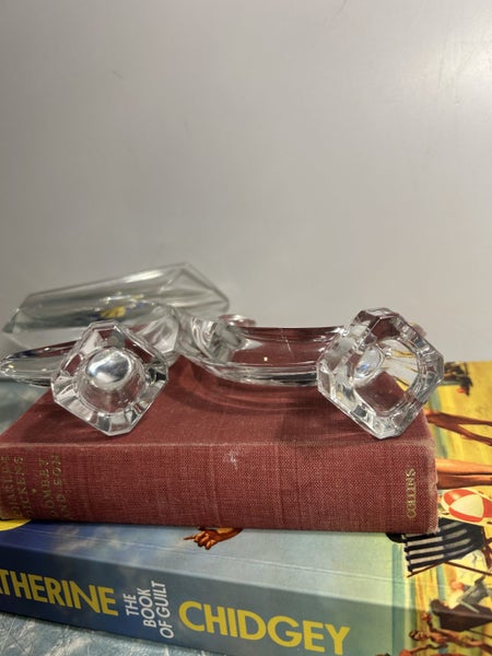 Vintage Elegant Crystal Glass Duo Candlestick Holder, from Duiske Glass62864741354114114