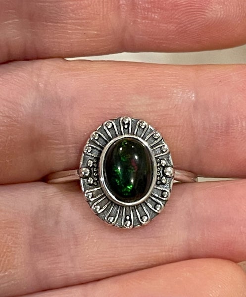 $1 reserve// Vintage Natural Black Opal S925 Silver Ring628658283855371128