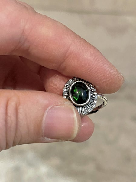 $1 reserve// Vintage Natural Black Opal S925 Silver Ring62865828385537112