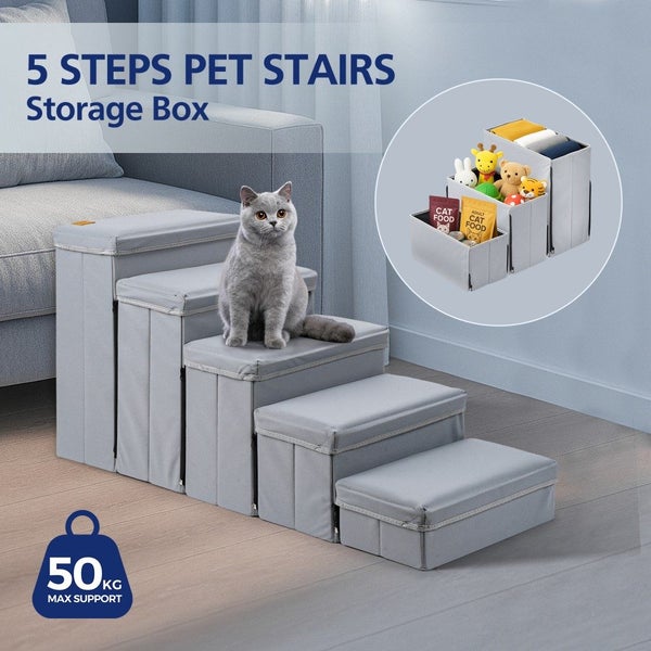 5 Steps Foldable Storage Stairs Steps For Small Dog Cat Pet Carousel 1