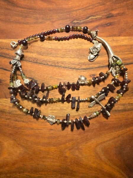 Artisan Sterling Silver & Gemstone Necklace – Garnet, Jade and more! Carousel 1