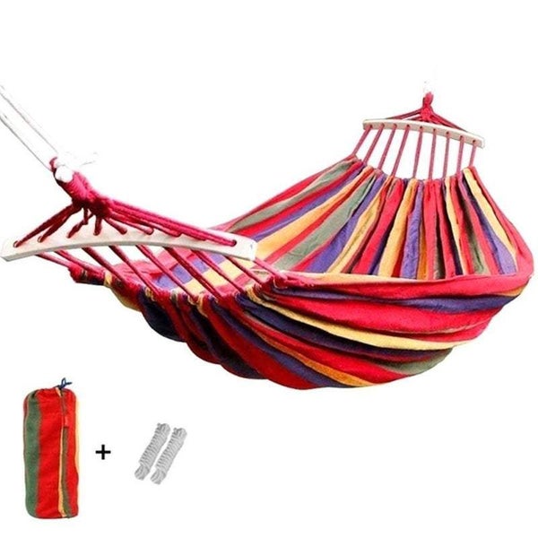 Hod Health & Home Hammocks 185X80cm With Wood Supports Red Striped Hanging Swing Carousel 1