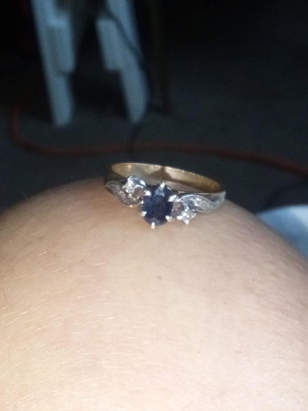 engagement ring 9ct yellow gold blue/black sapphire & diamond ring628658282622751112