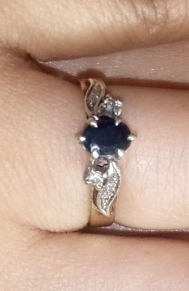 engagement ring 9ct yellow gold blue/black sapphire & diamond ring62865828262275111