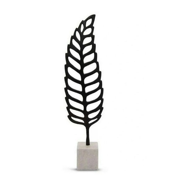 Metal Cast Leaf Sculpture On Marble Base in Black - MADE IN INDIA Carousel 1
