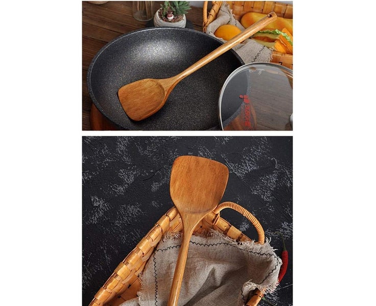 Wooden Spatula Long Handle Flat Frying Spatula Handmade for Kitchen Cookware Carousel 5