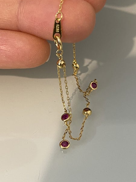 $1 reserve// 18Kt Real Gold-Plated S925 Silver Red Ruby Zircons Bracelet Carousel 3