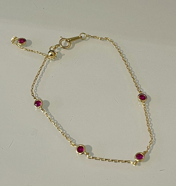 $1 reserve// 18Kt Real Gold-Plated S925 Silver Red Ruby Zircons Bracelet Carousel 1