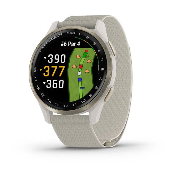 Garmin Approach S50 - Cream Gold Aluminium Bezel with Ivory ComfortFit Nylon ... Carousel 1